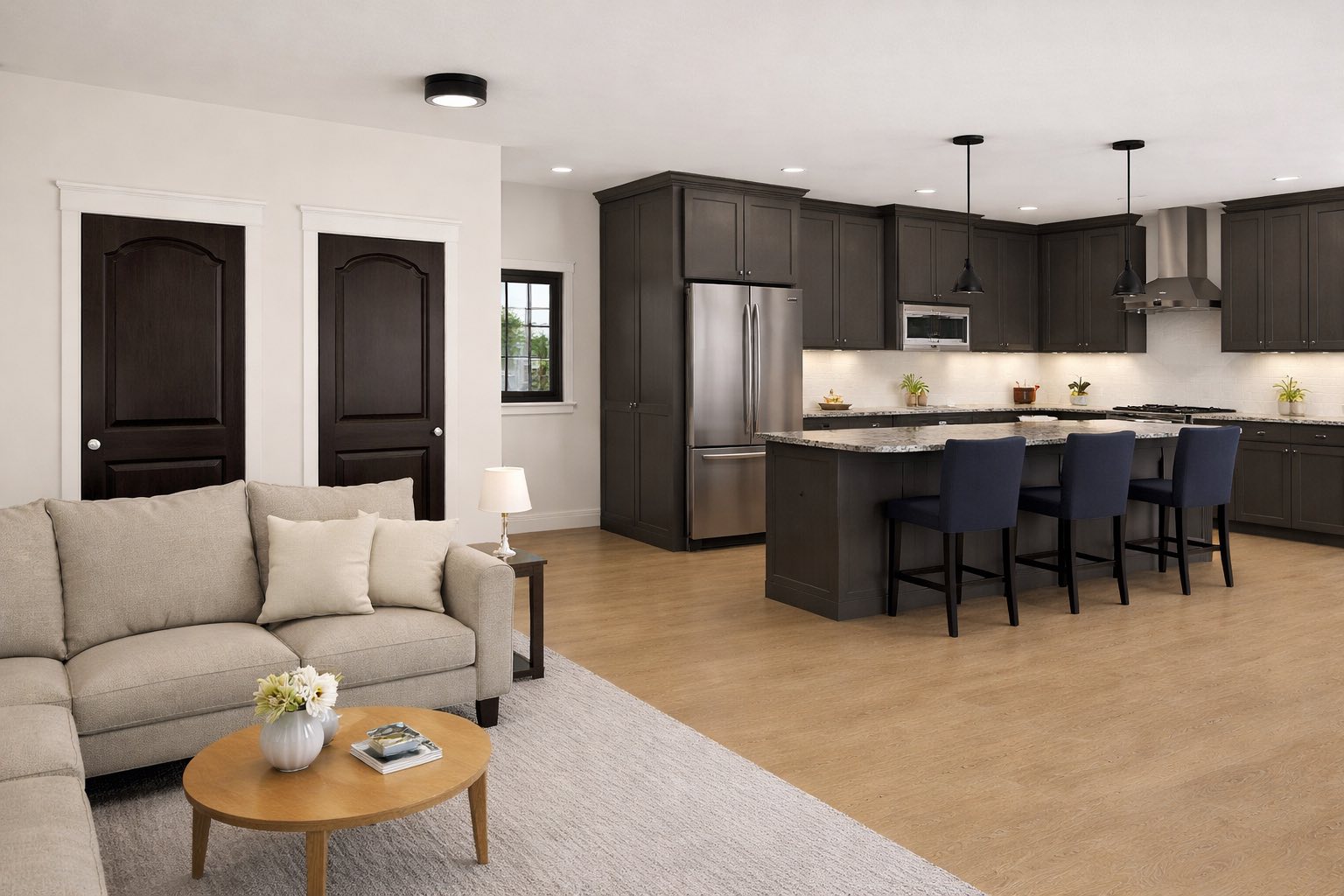 Interior living and kitchen